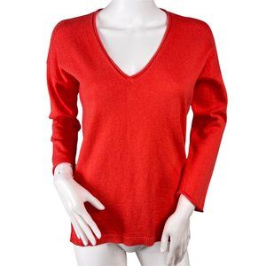 Madewell Wool Blend V Neck 3/4 Sleeve Lightweight High Low Orange Sweater XS